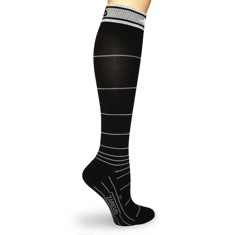 Zareus Black and White Stripe 15-20 MMHG Graduated Compression Socks for Men Women - Running, Pregnancy, Swollen, Sport, Plantar Fasciitis, Travel